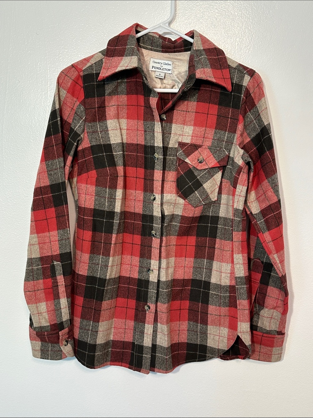 Pendleton Red Black Gray Plaid Wool Shirt Jacket Size small
